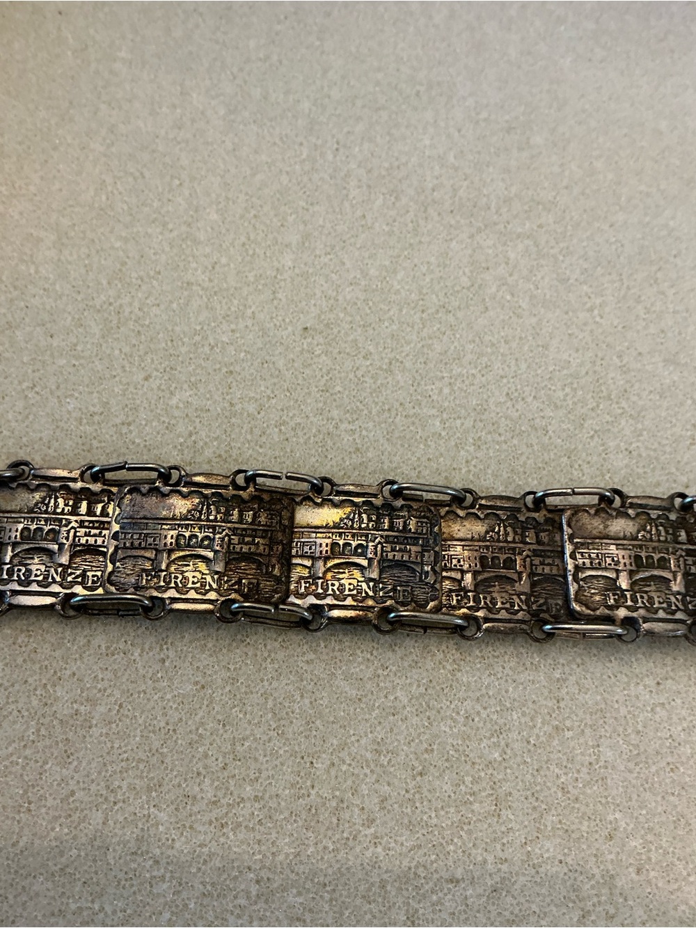 Vintage Firenze Engraved Link Bracelet - Silver Tone 8”